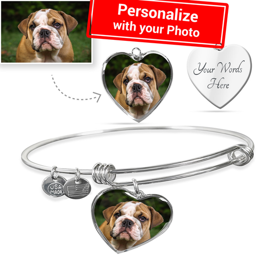 Your DOG on this Luxury Bangle with Heart Pendant-DogsTailCircle