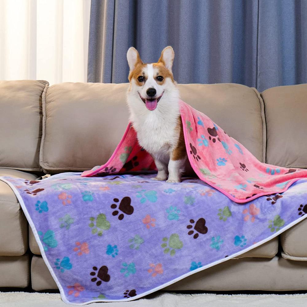 3 Super Soft Fluffy Fleece Blankets with Paw print-DogsTailCircle