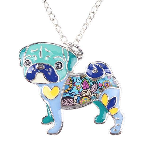 Colorful Enamel Pug Bulldog Necklace-DogsTailCircle