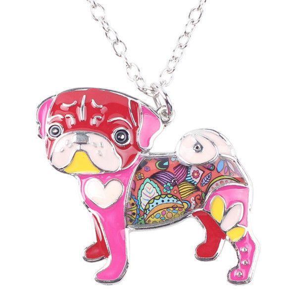 Colorful Enamel Pug Bulldog Necklace-DogsTailCircle