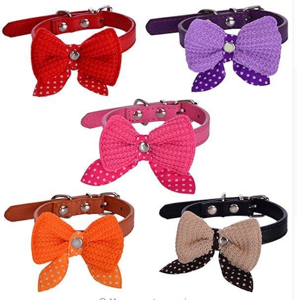 Adjustable Knitted Bowtie Dog Collar-DogsTailCircle