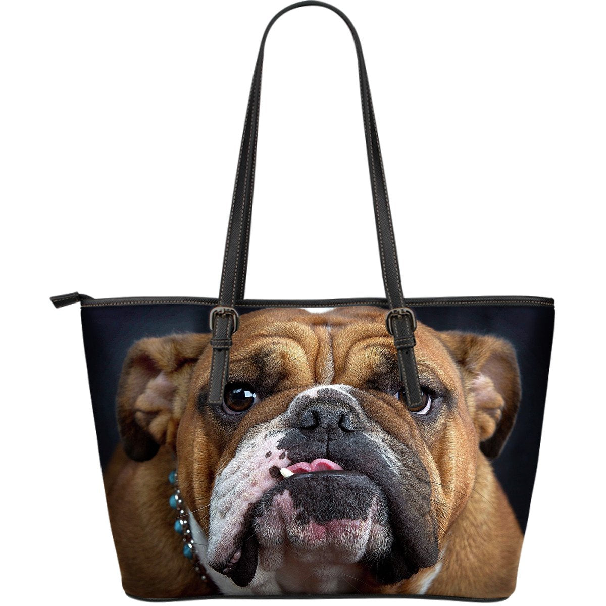 Bulldog Lovers Large Leather Tote-DogsTailCircle