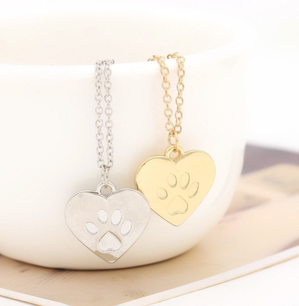 Love Heart Paw Pendant Necklace-DogsTailCircle