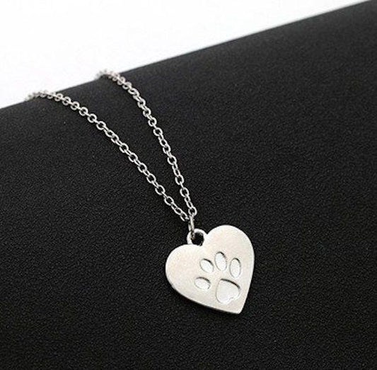 Love Heart Paw Pendant Necklace-DogsTailCircle