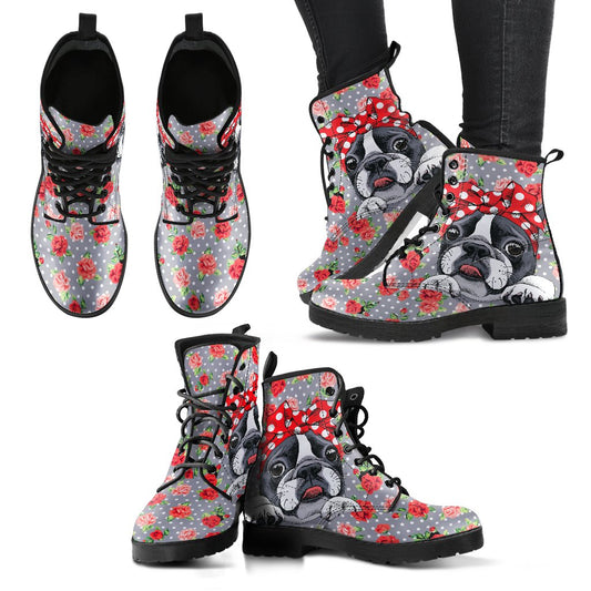 Roses and Bulldog Handcrafted Women's Boots-DogsTailCircle