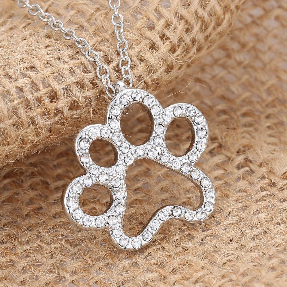 Silver Plated Black and White Crystal Rhinestone Dog Paw Necklace – Dogs  Tail Circle