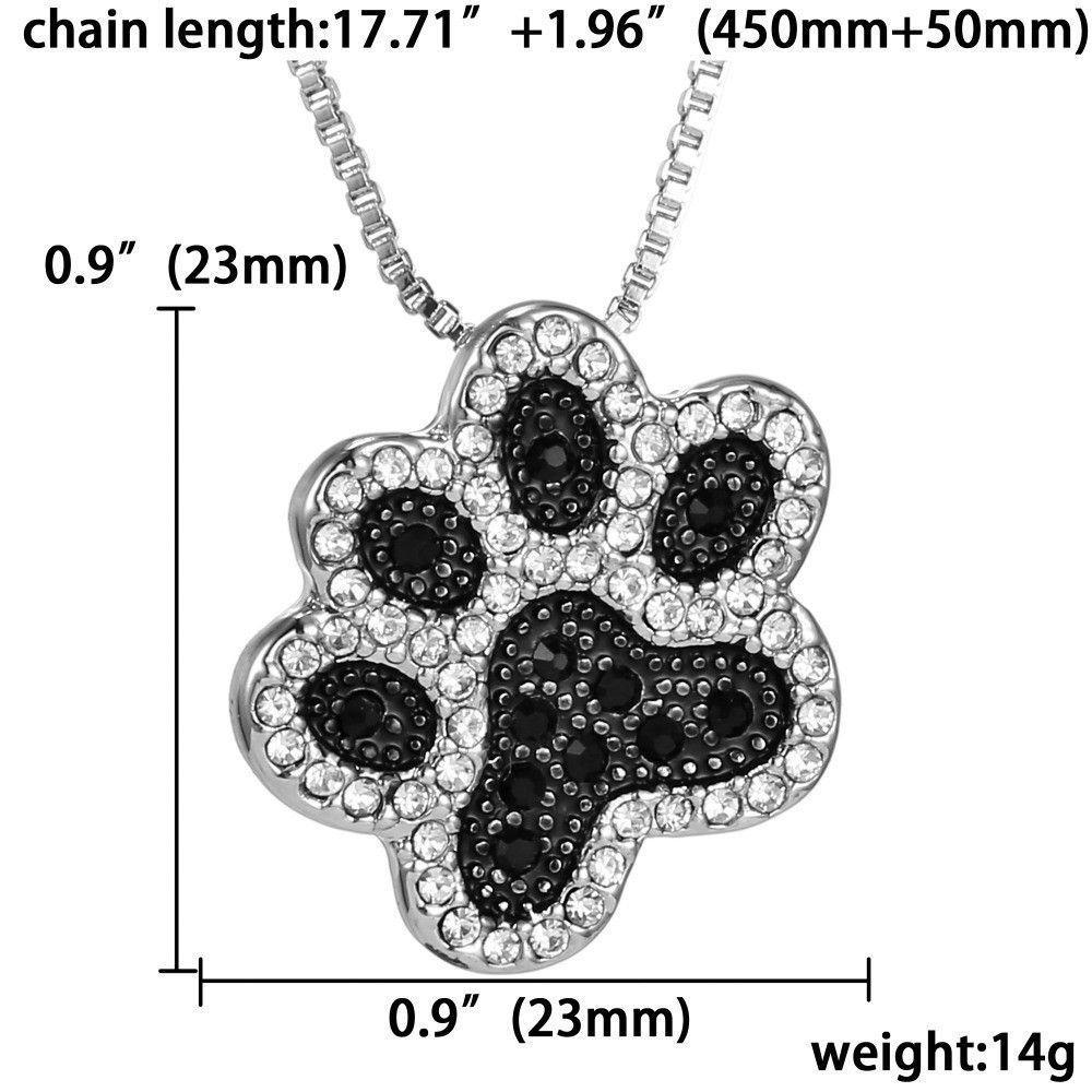 Silver Plated Black and White Crystal Rhinestone Dog Paw Necklace-DogsTailCircle